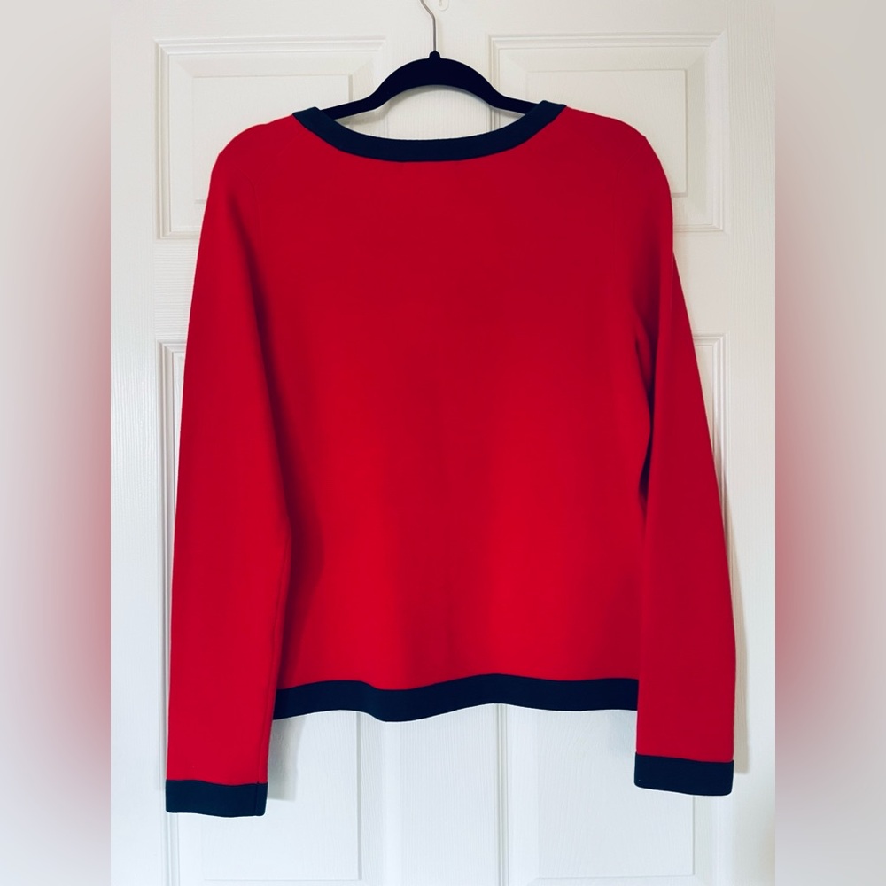 Banana Republic | Red Tipped Sweater Jacket | Navy Trim | Polished Cardigan - Picture 2 of 3